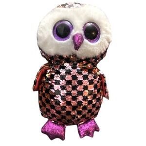 Ty Flippables Checks Owl Plush Limited Edition W/ Tag‎ Stuffed Animal Toy Kawaii